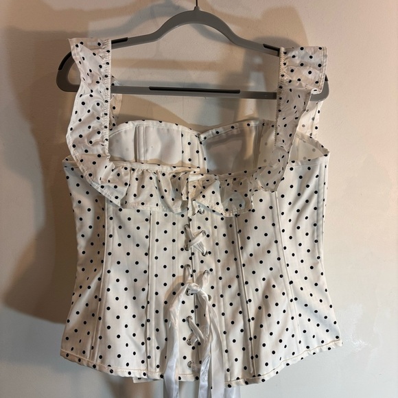 CORSET STORY Sz 20 UK Corset Polka Dot Ruffles Lace Up NEW WITH TAG - Picture 9 of 13